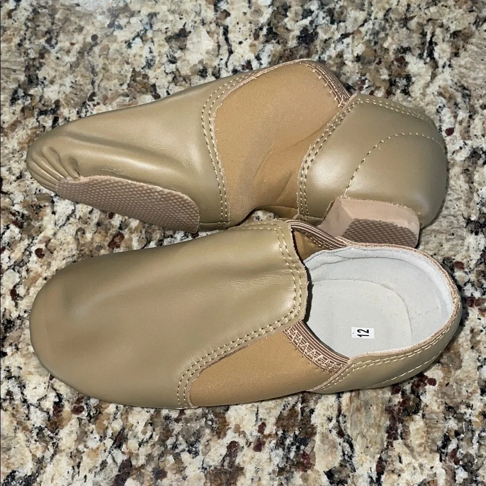 Kids Tan Leather Jazz Dance Slip-On Shoes